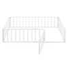 Twin Size Floor Bed Frame With Fence And Door - White