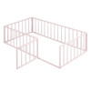 Twin Size Floor Bed Frame With Fence And Door - Pink