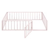 Twin Size Floor Bed Frame With Fence And Door - Pink