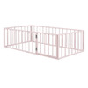 Twin Size Floor Bed Frame With Fence And Door - Pink