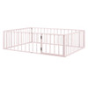 Full Size Floor Bed Frame With Fence And Door - Pink