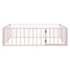 Full Size Floor Bed Frame With Fence And Door - Pink