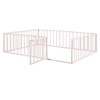Queen Size Floor Bed Frame With Fence And Door - Pink