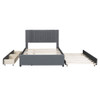 Full Size Upholstered Platform Bed With 2 Drawers And 1 Twin Size Trundle, Classic Headboard Design - Gray