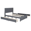 Full Size Upholstered Platform Bed With 2 Drawers And 1 Twin Size Trundle, Classic Headboard Design - Gray