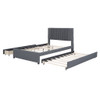 Full Size Upholstered Platform Bed With 2 Drawers And 1 Twin Size Trundle, Classic Headboard Design - Gray