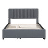 Queen Size Upholstered Platform Bed With 2 Drawers And 1 Twin Long Trundle, Classic Headboard Design - Gray