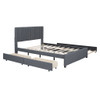 Queen Size Upholstered Platform Bed With 2 Drawers And 1 Twin Long Trundle, Classic Headboard Design - Gray