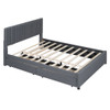 Queen Size Upholstered Platform Bed With 2 Drawers And 1 Twin Long Trundle, Classic Headboard Design - Gray