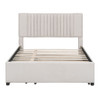 Full Size Upholstered Platform Bed With 2 Drawers And 1 Twin Size Trundle, Classic Headboard Design - Beige