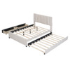 Full Size Upholstered Platform Bed With 2 Drawers And 1 Twin Size Trundle, Classic Headboard Design - Beige