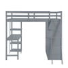 Full Size Loft Bed With Wardrobe And Desk And Shelves - Gray