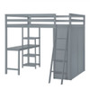 Full Size Loft Bed With Wardrobe And Desk And Shelves - Gray