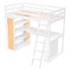 Twin Size Loft Bed With Ladder, Shelves, And Desk - White