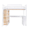 Full Size Loft Bed With Ladder, Shelves, And Desk - White