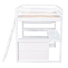 Full Size Loft Bed With Ladder, Shelves, And Desk - White