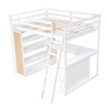 Full Size Loft Bed With Ladder, Shelves, And Desk - White