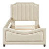 Twin Size Upholstered Daybed With Classic Stripe Shaped Headboard - Beige