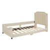 Twin Size Upholstered Daybed With Classic Stripe Shaped Headboard - Beige