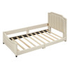 Twin Size Upholstered Daybed With Classic Stripe Shaped Headboard - Beige