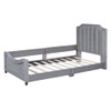 Twin Size Upholstered Daybed With Classic Stripe Shaped Headboard - Gray