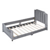Twin Size Upholstered Daybed With Classic Stripe Shaped Headboard - Gray