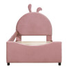 Twin Size Upholstered Daybed With Rabbit Ear Shaped Headboard - Pink