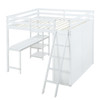 Full Size Loft Bed With Wardrobe And Desk And Shelves - White