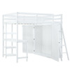 Full Size Loft Bed With Wardrobe And Desk And Shelves - White