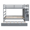 Full Over Full Bunk Bed With Twin Size Trundle And Staircase - Gray