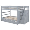 Full Over Full Bunk Bed With Twin Size Trundle And Staircase - Gray