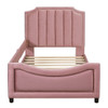Twin Size Upholstered Daybed With Classic Stripe Shaped Headboard - Pink