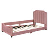 Twin Size Upholstered Daybed With Classic Stripe Shaped Headboard - Pink