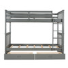 Twin Over Twin Bunk Bed With Ladders And 2 Storage Drawers - Gray