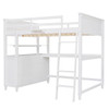 Full Size Loft Bed With Drawers And Desk With Shelves - White