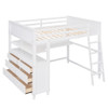 Full Size Loft Bed With Drawers And Desk With Shelves - White