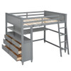 Full Size Loft Bed With Drawers And Desk With Shelves - Gray
