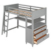 Twin Size Loft Bed With Drawers And Desk, With Shelves - Gray
