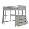 Twin Size Loft Bed With Drawers And Desk, With Shelves - Gray