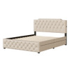 Queen Size Upholstered Platform Bed With 2 Drawers And 2 Sets Of USB Ports On Each Side - Beige