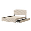 Queen Size Upholstered Platform Bed With 2 Drawers And 2 Sets Of USB Ports On Each Side - Beige