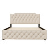 Queen Size Upholstered Platform Bed With Twin Size Trundle And 2 Sets Of USB Ports On Each Side - Beige