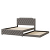 Queen Size Upholstered Platform Bed With Twin Size Trundle And 2 Sets Of USB Ports On Each Side - Gray