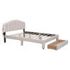 Queen Size Upholstered Platform Bed With Drawer - Beige