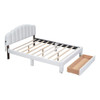 Queen Size Upholstered Platform Bed With Drawer - White