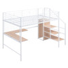 Full Size Loft Bed With Desk And Grid, Stylish Frame With Lateral Storage Ladder And Wardrobe - White