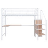 Full Size Loft Bed With Desk And Grid, Stylish Frame With Lateral Storage Ladder And Wardrobe - White
