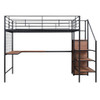 Full Size Loft Bed With Desk And Grid, Stylish Frame With Lateral Storage Ladder And Wardrobe - Black