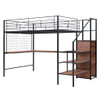 Full Size Loft Bed With Desk And Grid, Stylish Frame With Lateral Storage Ladder And Wardrobe - Black