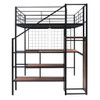 Full Size Loft Bed With Desk And Grid, Stylish Frame With Lateral Storage Ladder And Wardrobe - Black